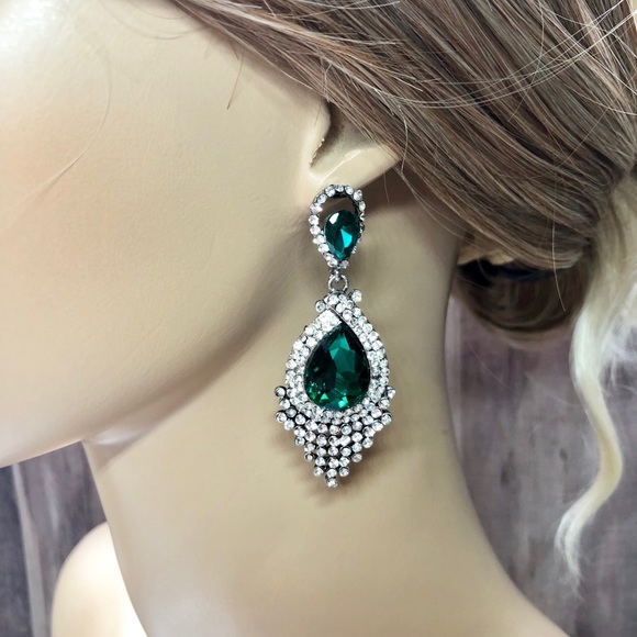 Charcoal Gray & Blue Crystal Chandelier Earrings - Picture 8 of 8